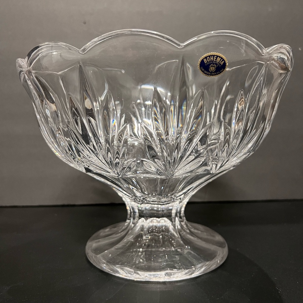 Vintage Bohemia crystal footed flower, candy or compote vase